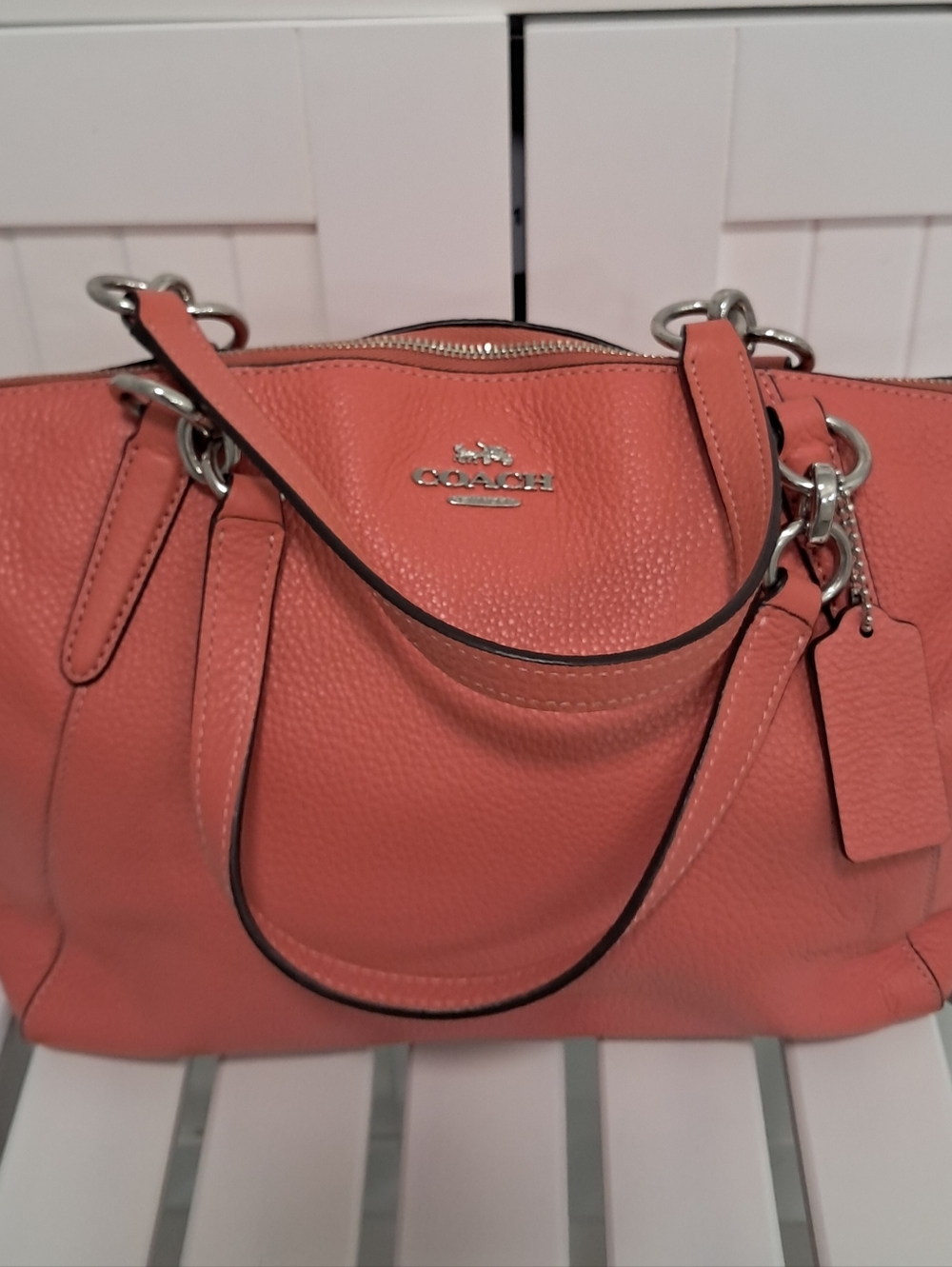 Coach Coral Pebbled Leather Satchel with Silver Hardware EUC Free Shipping - Picture 2 of 8